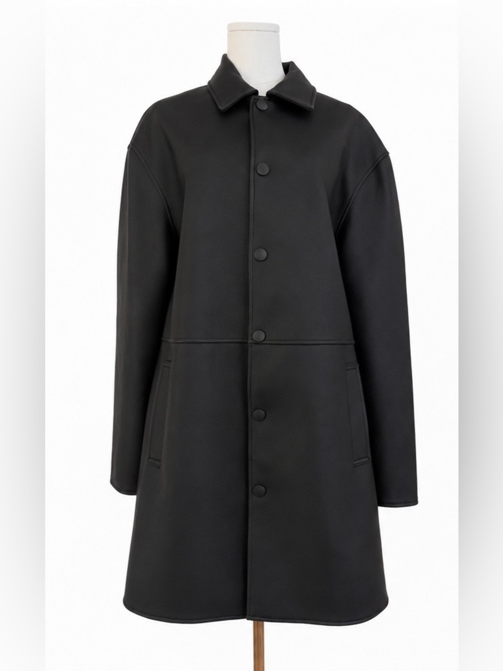 ASOS DESIGN Black Faux Leather Longline Coat Jacket Size M - Picture 2 of 9